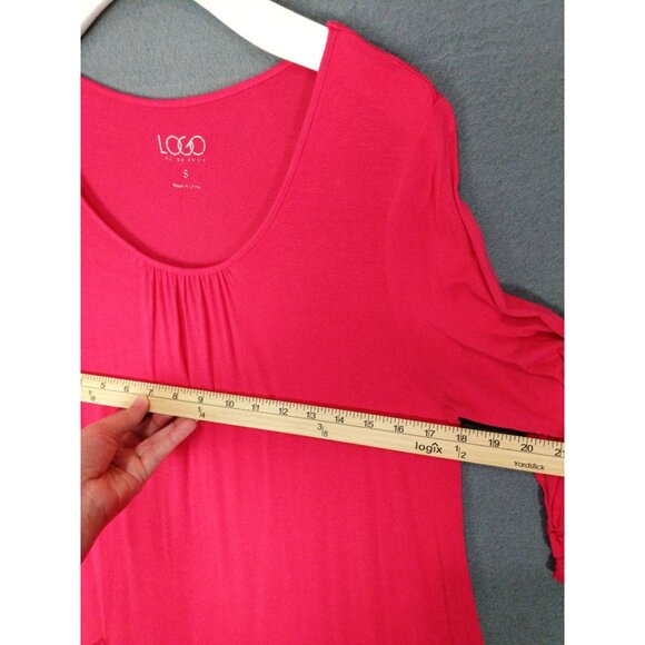 LOGO LORI GOLDSTEIN Womens Tunic Top SZ S Pockets Cinched Cuffs‎ Pink Pleat Neck - Picture 3 of 10